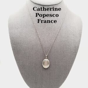 Catherine Popesco France Sterling Silver Plated Oval Locket Necklace 18”